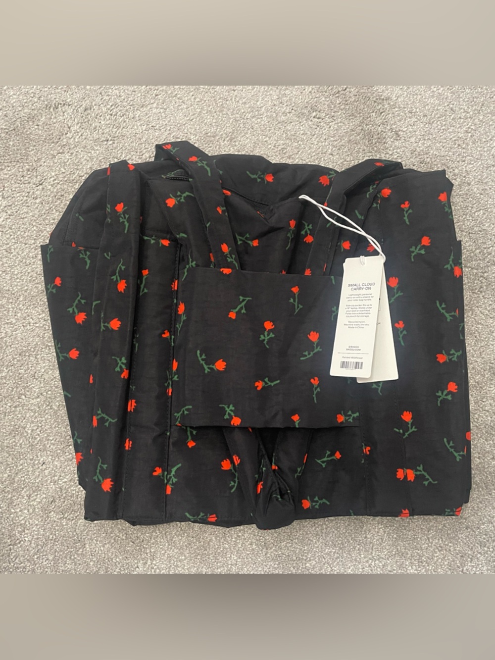 Baggu Small Cloud Carry-On Black Painted Wildflower - Picture 2 of 4